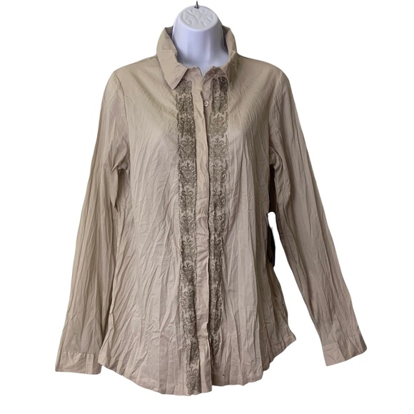 LoveStitch Shirt Button Up Embroidered Long Sleeve Wrinkled Effect - Picture 1 of 11